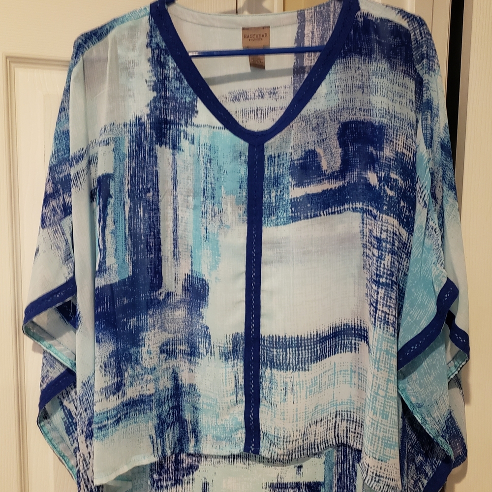 Chico's Easywear Blue and White Abstract Blouse